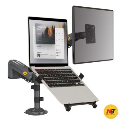 NB (North Bayou) H180-FP  Dual Arm Laptop + Monitor Mount  for 10-17” Laptop and 17-27” Monitor