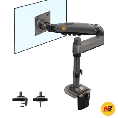 NB H100 Long Arm Heavy-Duty Single Monitor Arm for 17-30″ Displays – Adjustable Gas Spring Mount with VESA Compatibility